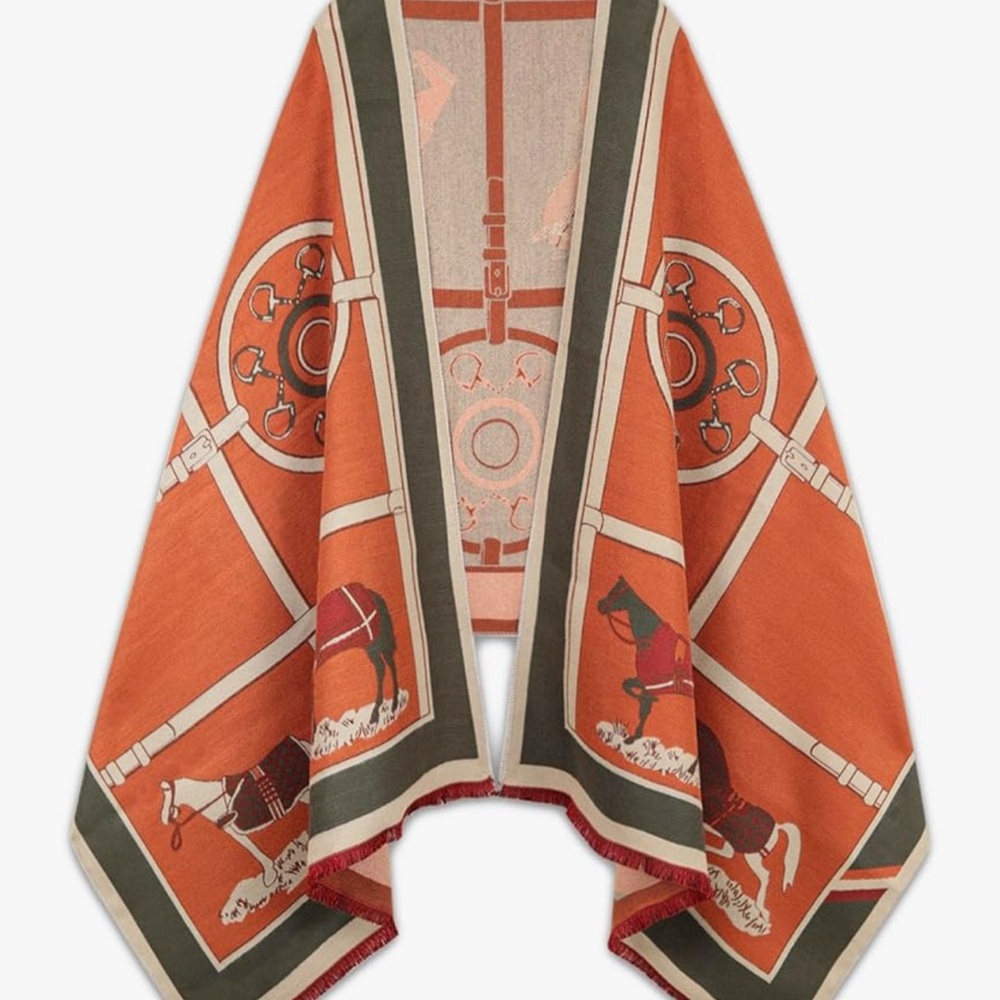 Classic Designer Inspired Equestrian Print Pashmina Shawl Scarf- New with Tags